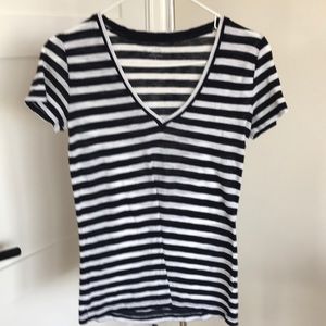 J Crew Navy White Striped Super Soft V-neck XS
